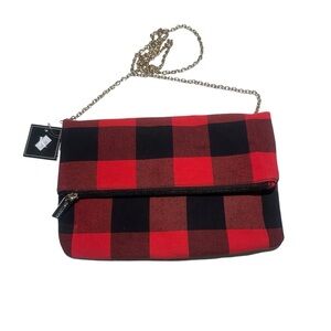 KRISTINE Plaid Canvas Red and Black Chain Shoulder Bag NWT